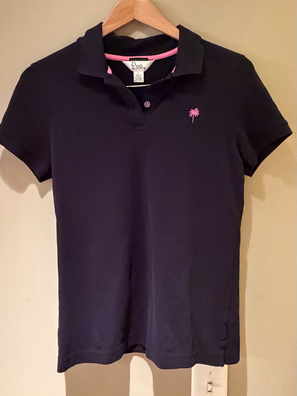 Lilly Pulitzer black Polo with Pink Palm Embroidery Large